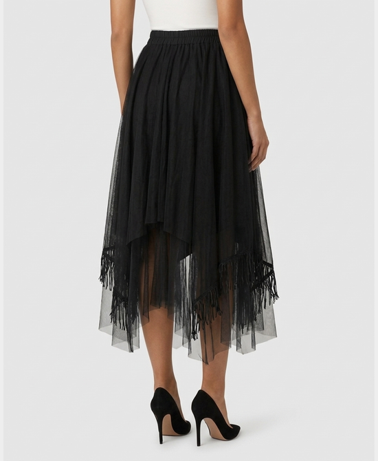 
Asymmetrical Faux Suede Skirt w/ Tulle in BLACK view 2