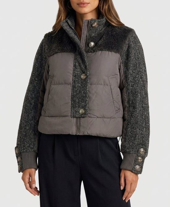 
Puffer Jacket w/ Knit Trim in CHARCOAL GREY view 1