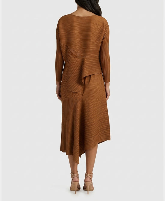 
Asymmetrical Plisse Top & Skirt - 2 Pc Set in BROWN view 2
