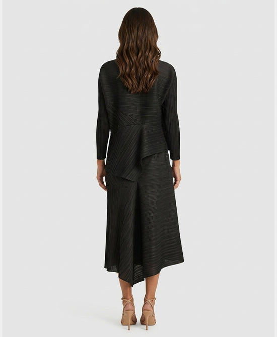 
Asymmetrical Plisse Top & Skirt - 2 Pc Set in BLACK view 2