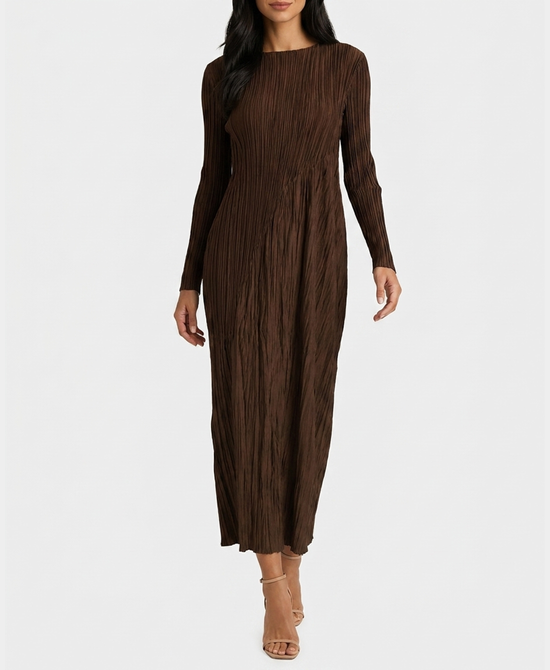 
Plisse Maxi Dress in BROWN view 1