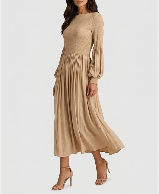 
Plisse Pleated Maxi Dress in BEIGE view 1
