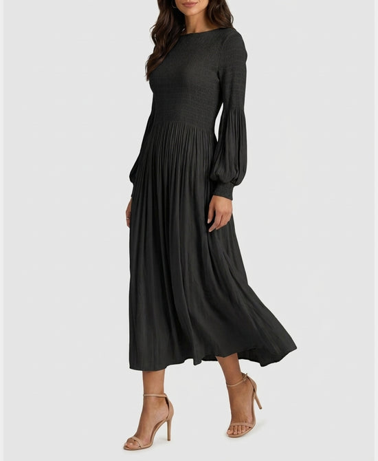 
Plisse Pleated Maxi Dress in BLACK view 1
