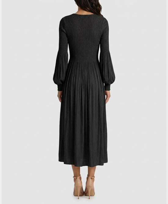 
Plisse Pleated Maxi Dress in BLACK view 2