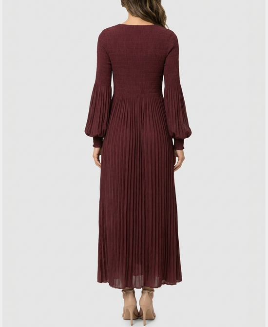 
Plisse Maxi Dress w/ Balloon Sleeves in BURGUNDY view 2