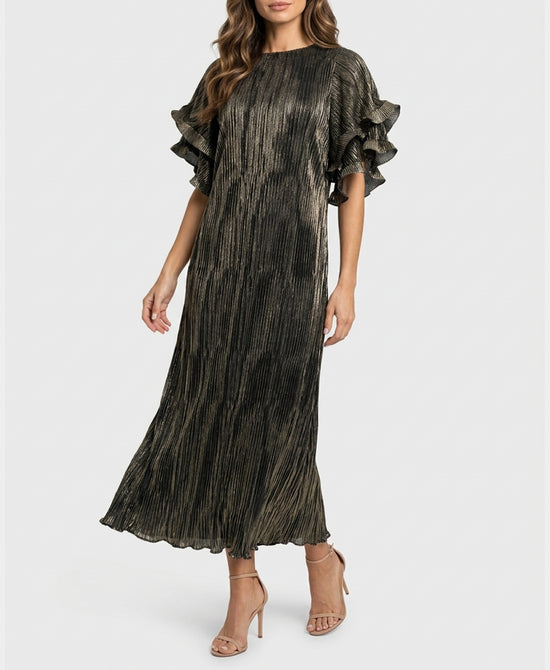 
Metallic Plisse Maxi Dress in BLACK/GOLD view 1