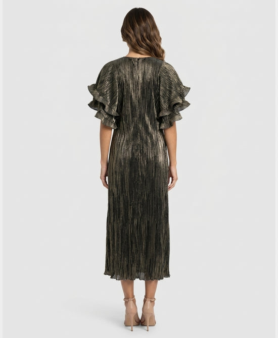 
Metallic Plisse Maxi Dress in BLACK/GOLD view 2