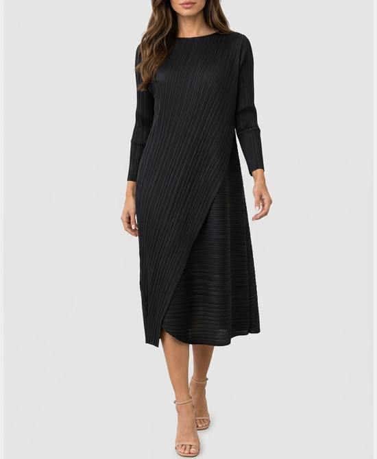 
Plisse Overlay Midi Dress in BLACK view 1