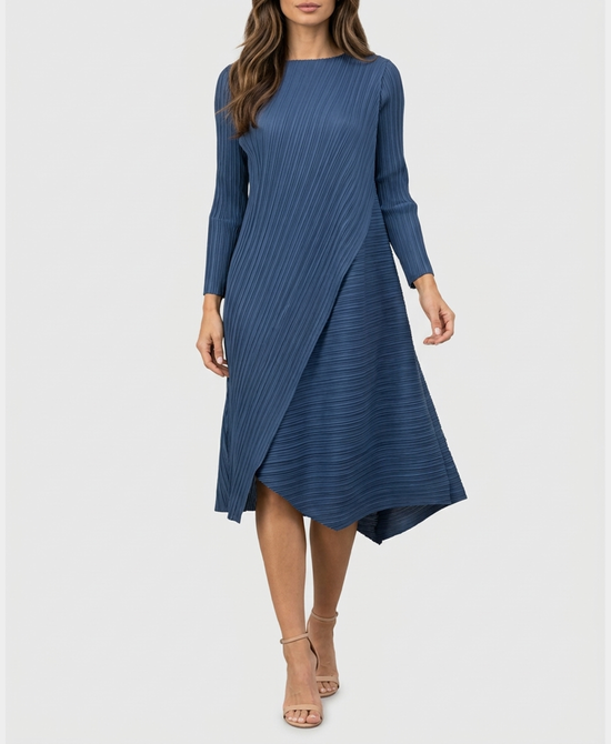 
Plisse Overlay Midi Dress in BLUE view 1