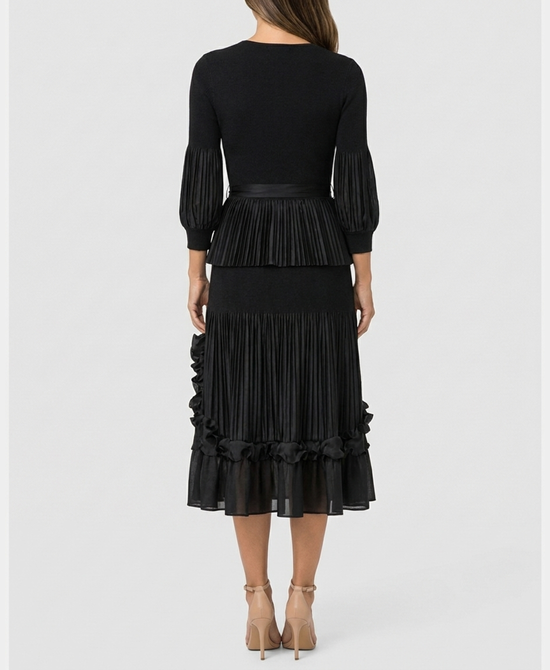 
Tiered Ruffle Maxi Dress w/ Pearls in BLACK view 2