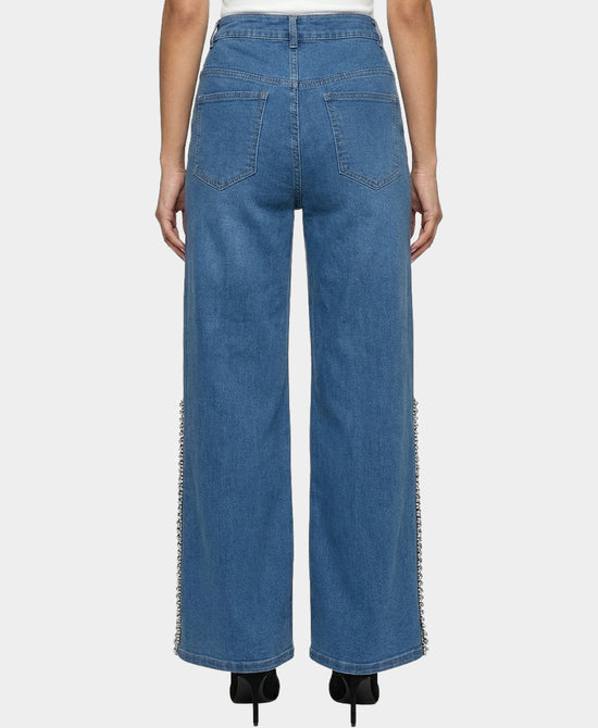 Jeans w/ Side Split Rhinestone & Pearl Trim view 2