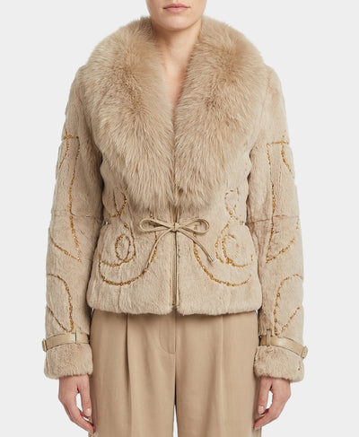 Fur Jacket w/ Beading image 1