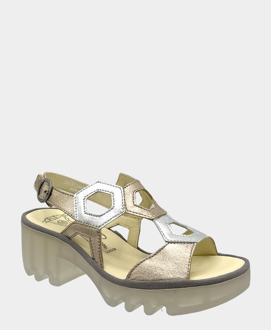 Leather Metallic Heeled Sandal view 1