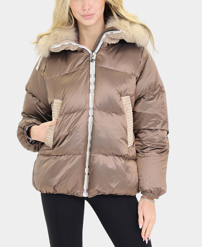 Down Puffer Jacket w/ Fox Fur Trim Hood image 1