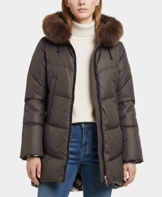Down Puffer Jacket w/ Fox Fur Trim Hood view 