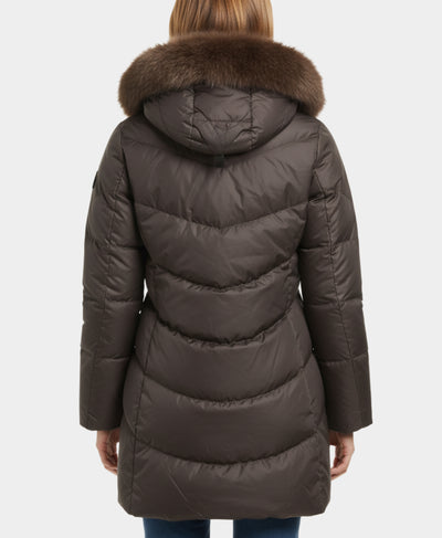 Down Puffer Jacket w/ Fox Fur Trim Hood image 2