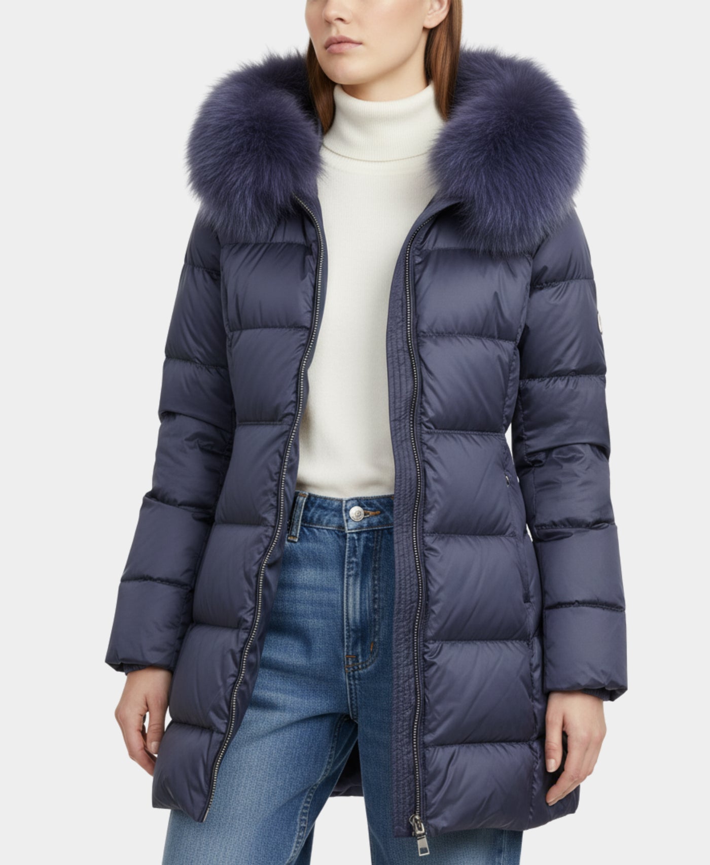 Down Puffer Jacket w/ Fox Fur Trim Hood view 1