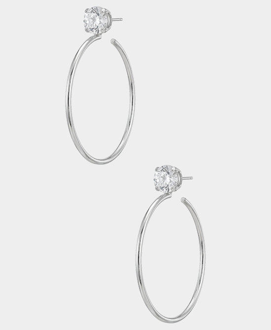 
Moissanite Hoop Earrings w/ Stone in SILVER view 2