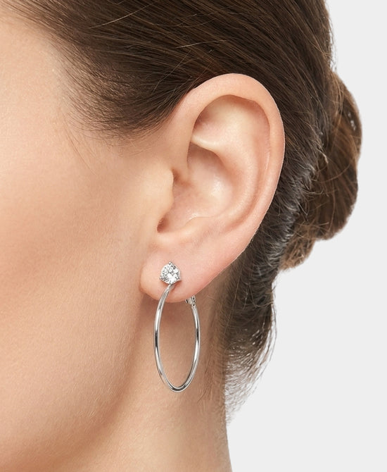 
Moissanite Hoop Earrings w/ Stone in SILVER view 1