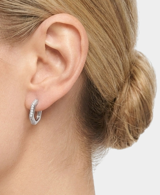 
Moissanite Hexagon Hoop Earrings in SILVER view 1