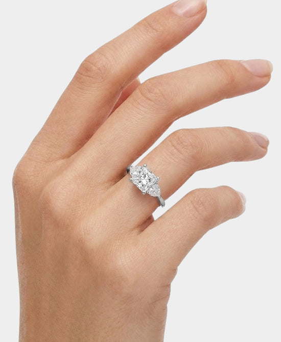 
Moissanite Triple Stone Engagement Ring in SILVER view 1