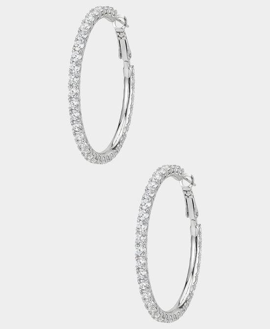 
Cubic Zirconia Round Hoop Earrings in SILVER view 2