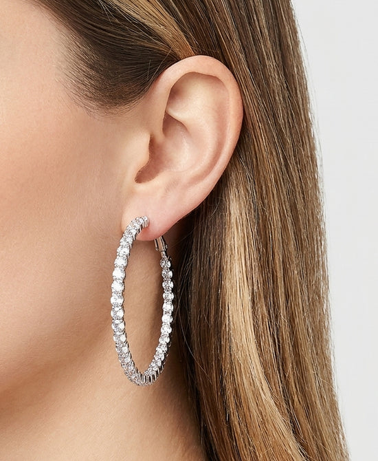 
Cubic Zirconia Round Hoop Earrings in SILVER view 1