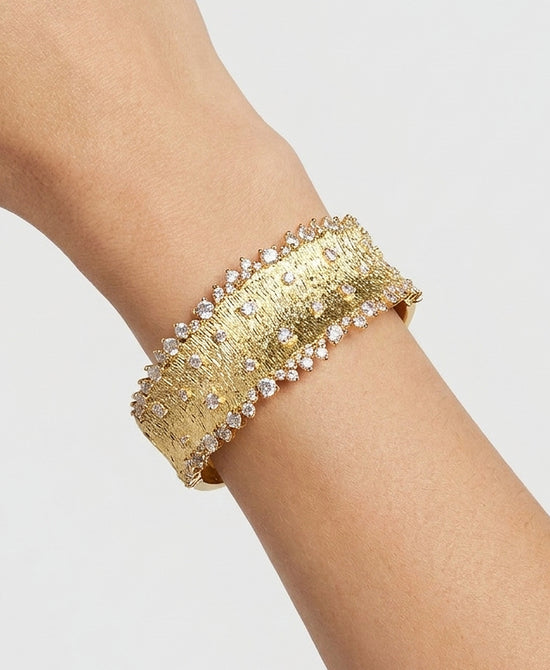 
Cubic Zirconia Textured Cuff Bracelet in GOLD view 2