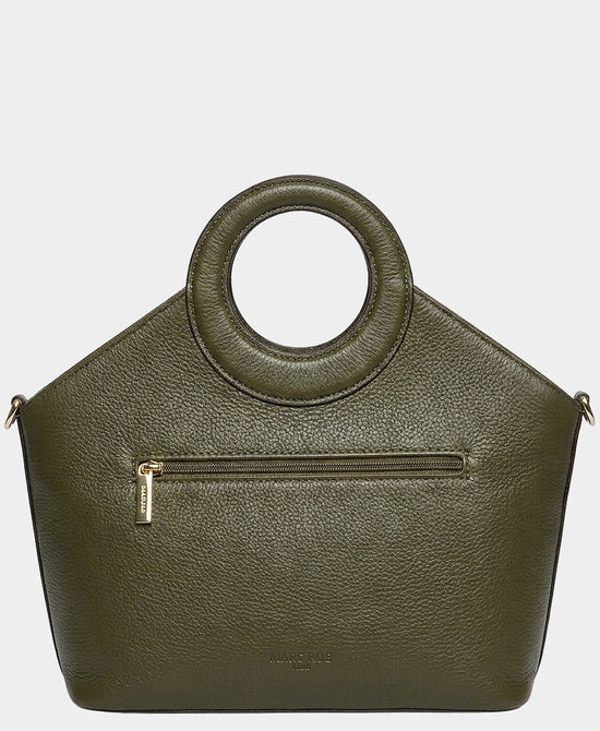 
Leather Tote w/ Circle Handle in KAKI view 2