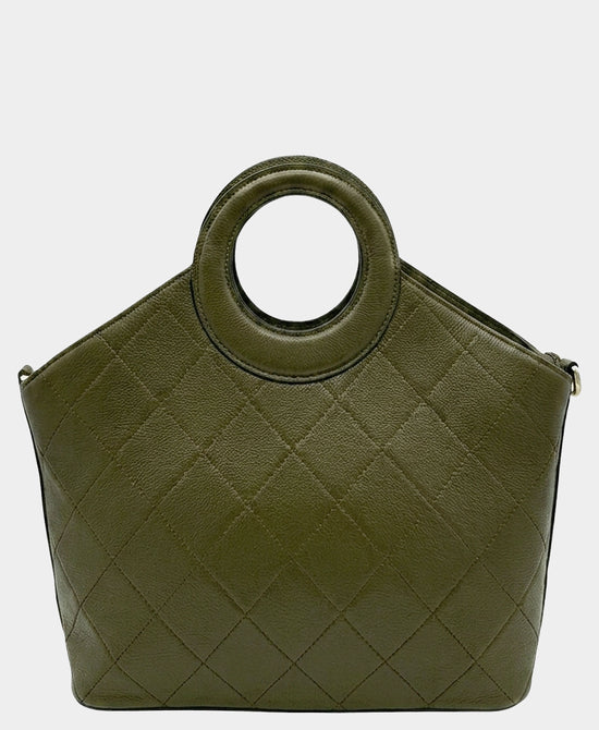 
Leather Tote w/ Circle Handle in KAKI view 1