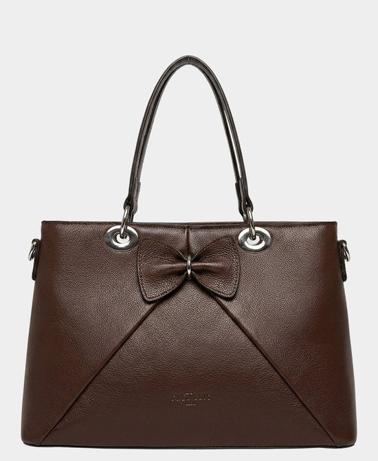 
Leather Tote w/ Bow in CHOCOLATE view 1