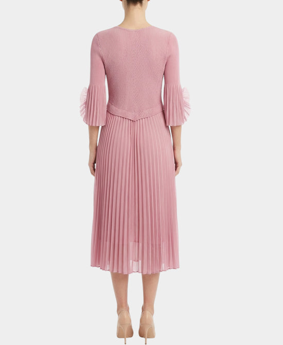 Plisse Pleated Dress w/ Pearl Button Accents view 