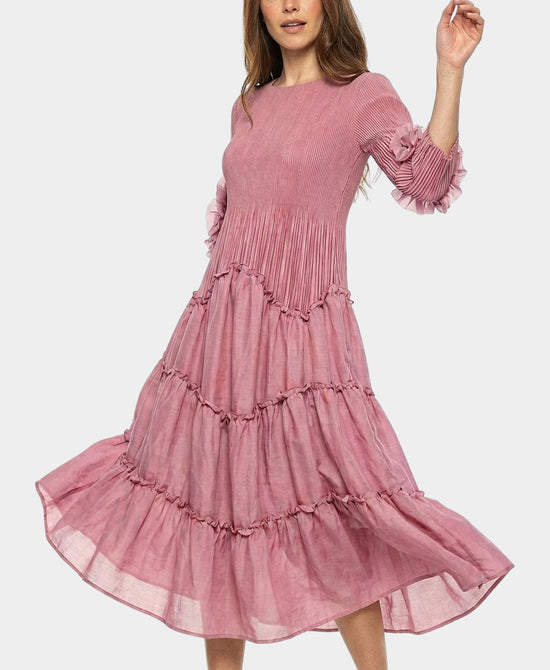 Plisse Pleated Tiered Ruffle Dress view 