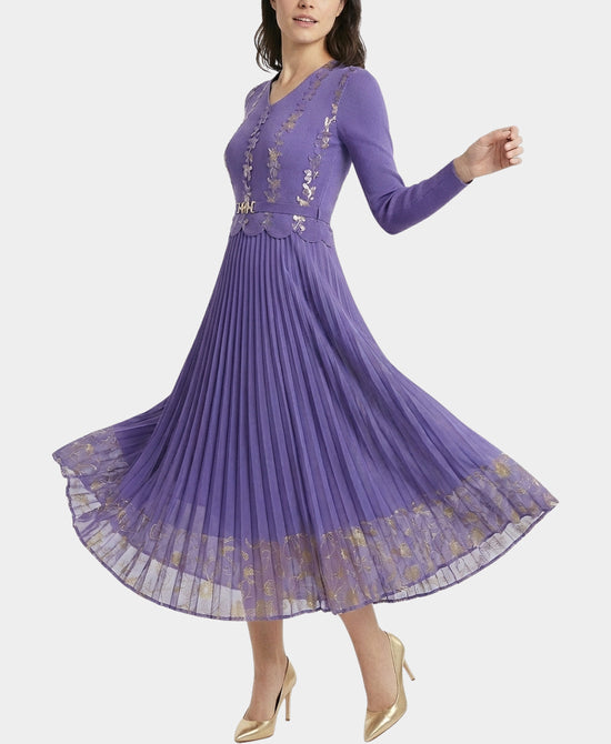 Plisse Pleated Dress w/ Gold Accents view 