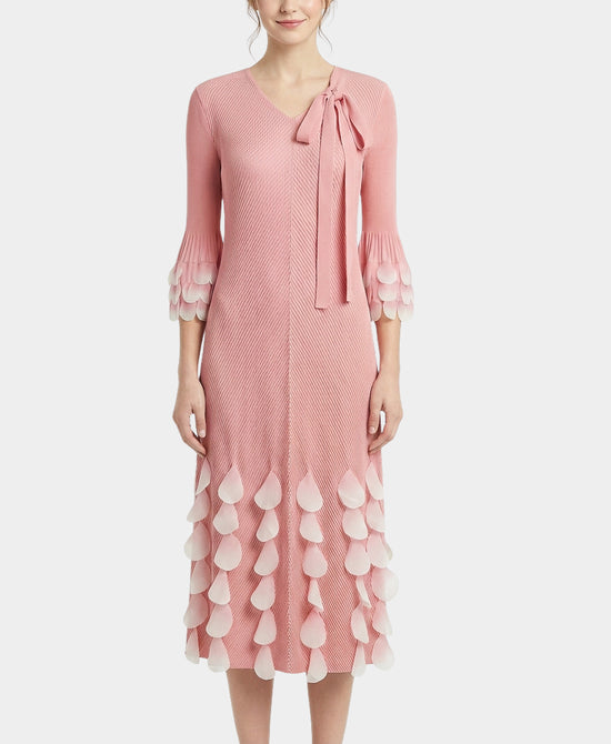 Plisse Pleated Dress w/ Petal Accents view 