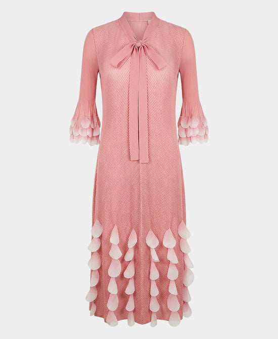 Plisse Pleated Dress w/ Petal Accents view 