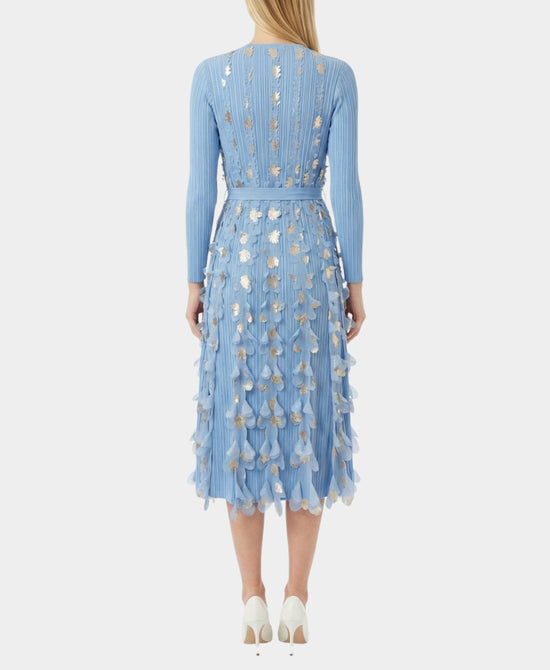 Plisse Pleated Dress w/ Gold Metallic Petals view 2