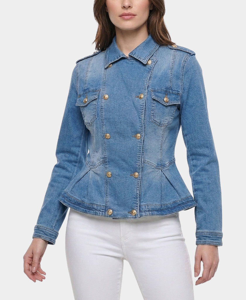 Peplum Denim Jacket w/ Gold Buttons – FOX'S - Online