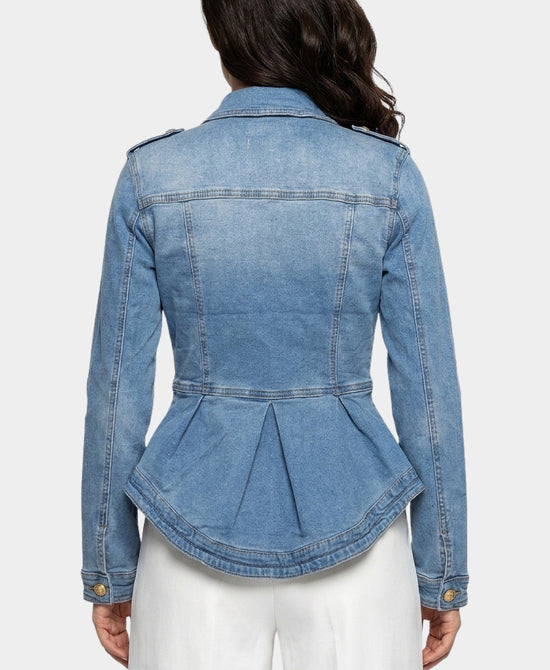 
Peplum Denim Jacket w/ Gold Buttons in MEDIUM WASH view 2