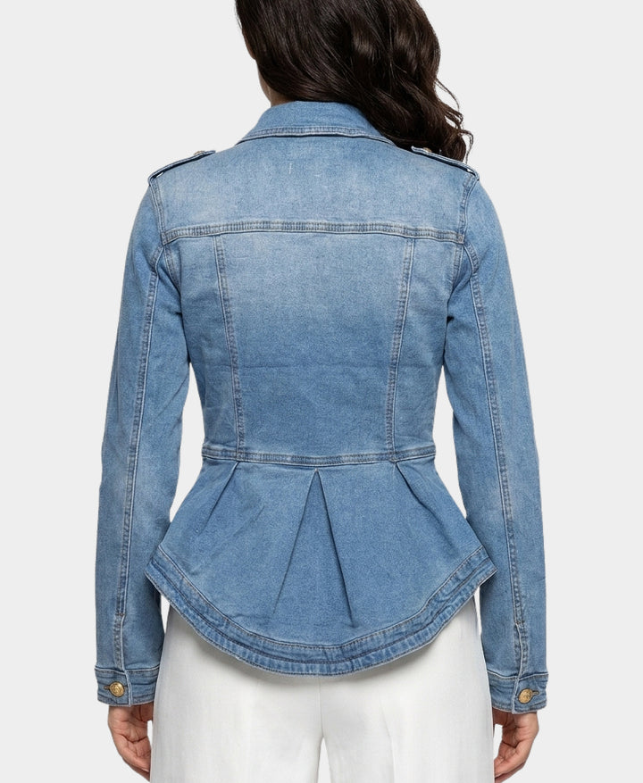 Peplum Denim Jacket w/ Gold Buttons – FOX'S - Online