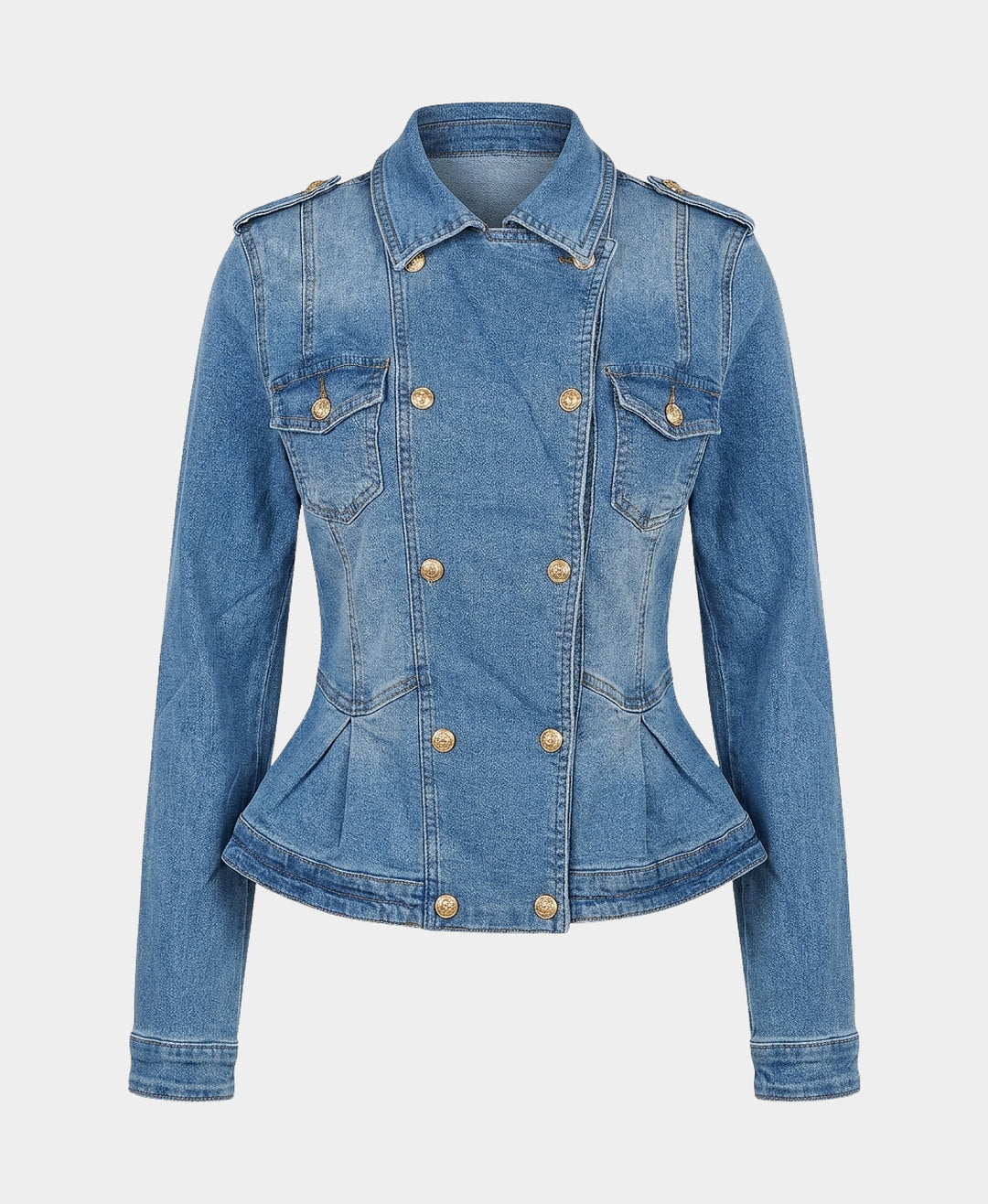 Peplum Denim Jacket w/ Gold Buttons – FOX'S - Online