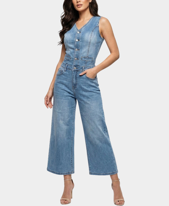 
Denim Jumpsuit in MEDIUM WASH view 1