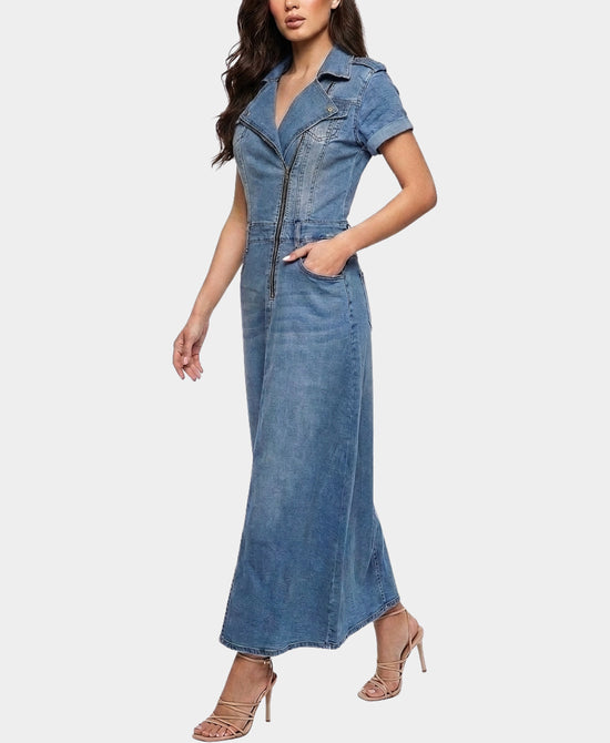 
Denim Dress w/ Asymmetrical Zipper in MEDIUM WASH view 1