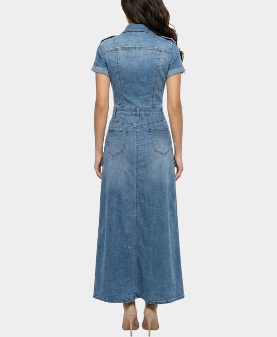 
Denim Dress w/ Asymmetrical Zipper in MEDIUM WASH view 2