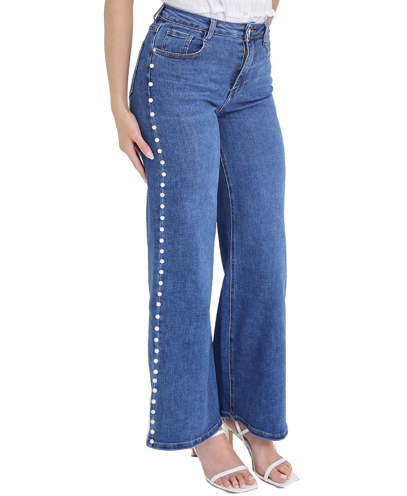 Jeans w/ Faux Pearl Trim view 1