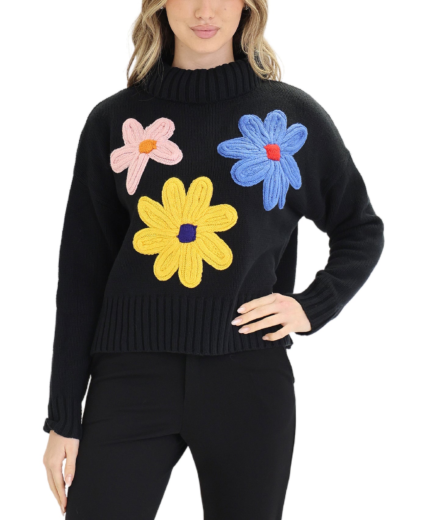 Turtleneck Sweater w/ Flowers view 1