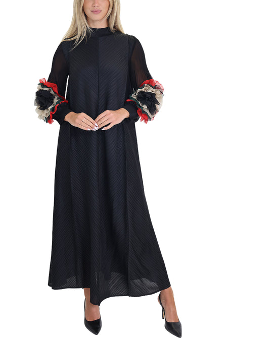 Plisse Dress w/ Dimensional Flower Sleeves view 