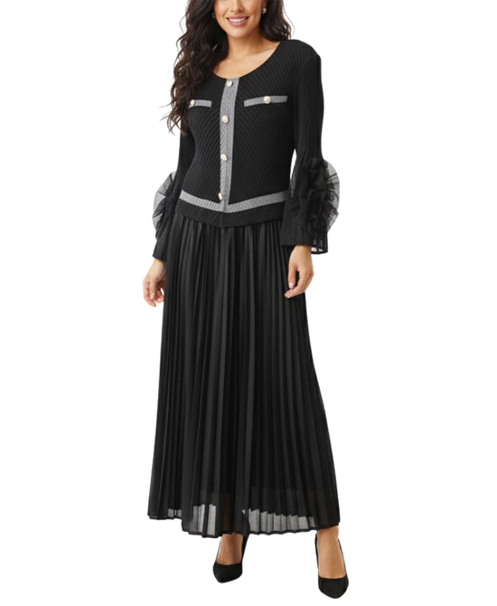 Plisse Dress w/ Ruffle Flower Sleeves view 