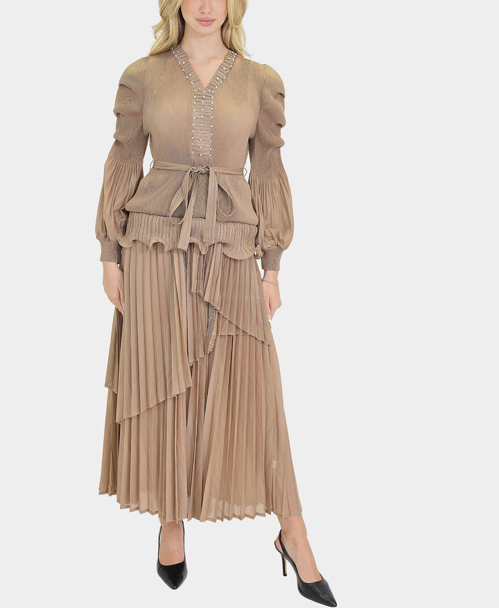 Plisse Dress w/ Pearls