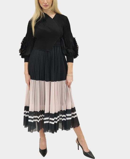 Plisse Dress w/ Dimensional Flower Sleeves view 